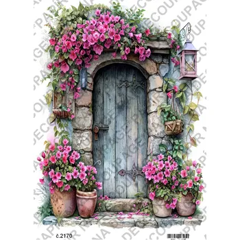 Umělecký papír Rýžový a soft papír na decoupage - Květinové zápraží, dveře - KB2170 Materiál: Soft, Rozměr: A4