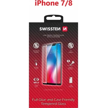 SKLO SWISSTEN FULL GLUE, COLOR FRAME, CASE FRIENDLY PRO APPLE IPHONE 7/8 ČERNÉ