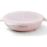 BabyOno Silikonový talířek s přísavkou a víčkem Růžový