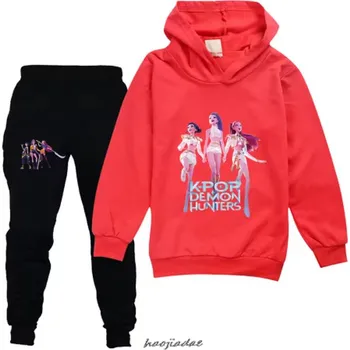 KPop Demon Hunters (Lovkyně démonů) Tepláková souprava KPop Demon Hunters (Huntrix), černé kalhoty + barevné mikiny Barva: červená mikina + černé kalhoty, Velikost: 120