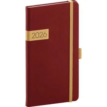 Diář Notique Kapesní Diář Twill 2026, Bordó-Zlatý, 9 x 15,5 cm