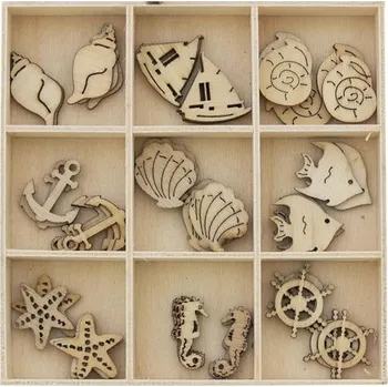 Dekorační dřevěné výřezy - mořský život, 45 ks