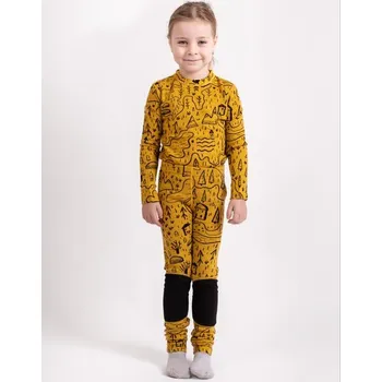 Oblečení a móda Unuo, Dětské merino legíny Nature, Hořčicová, Město - 146/152