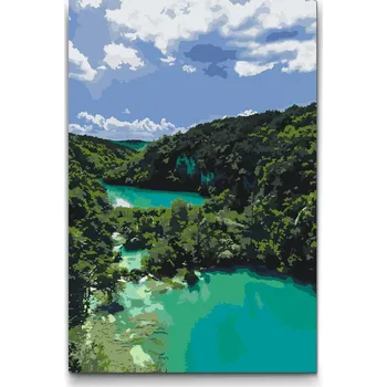 Malování podle čísel - Jezero Plitvice - Chorvatsko Velikost: 40x60cm, Rámování: Pouze srolované plátno