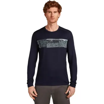 Pánské tričko Pánské merino tričko s dlouhým rukávem ICEBREAKER Mens 200 Oasis LS Crewe Elevation Lin, Midnight Navy velikost: XXL