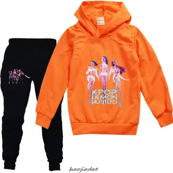 KPop Demon Hunters (Lovkyně démonů) Tepláková souprava KPop Demon Hunters (Huntrix), černé kalhoty + barevné mikiny Barva: oranžová mikina + černé kalhoty, Velikost: 170