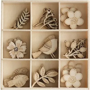 Dekorační dřevěné výřezy - motiv zahrada, 45 ks