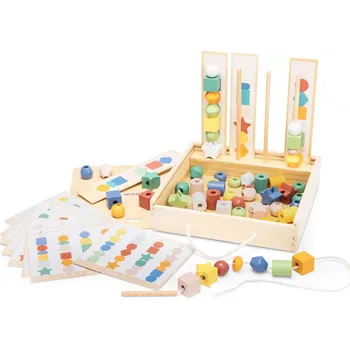 Dřevěná hračka Dřevěná třídicí a navlékací sada korálků
