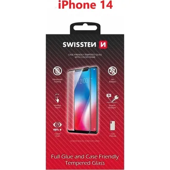 SKLO SWISSTEN FULL GLUE, COLOR FRAME, CASE FRIENDLY PRO APPLE IPHONE 14 ČERNÉ