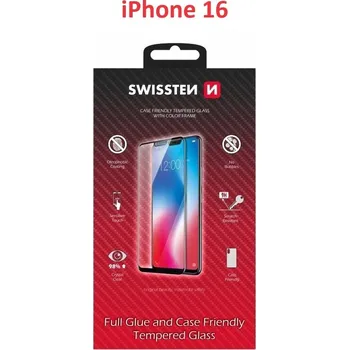 SKLO SWISSTEN FULL GLUE, COLOR FRAME, CASE FRIENDLY PRO APPLE IPHONE 16 ČERNÉ