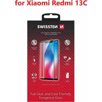 SKLO SWISSTEN FULL GLUE, COLOR FRAME, CASE FRIENDLY PRO XIAOMI REDMI 13C ČERNÉ