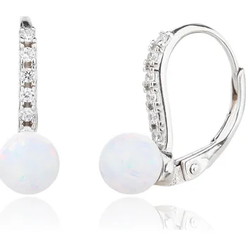 Náušnice BEALIO Stříbrné náušnice s kulatým BÍLÝM OPÁLEM 6 mm 03-13650-3635