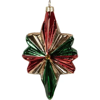 Vánoční ozdoba Červeno-zelená skleněná vánoční cetka vánoční hvězda lesklá – 9x4x14 cm