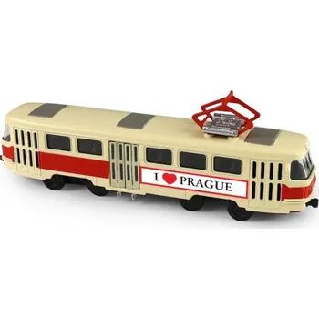 autíčko Kovová česká retro tramvaj červená 16 cm PRAGUE otevírací dveře