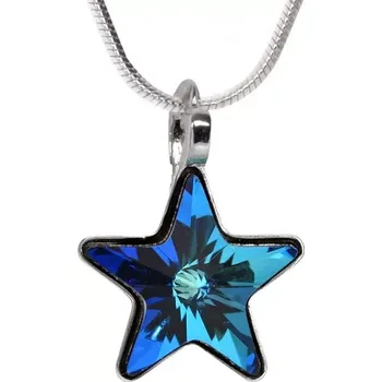 Náhrdelník Swarovski Elements Star vlepený krystal 10mm - Stříbrný náhrdelník (přívěsek + řetízek) modrá hvězdička 54034.3 Bermuda Blue (modrá, mořská, duhová, měňavá)