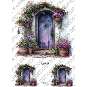 Umělecký papír Rýžový a soft papír na decoupage - Květinové zápraží, dveře - KB2173 Materiál: Soft, Rozměr: A4