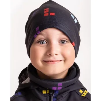 Čepice Unuo, Dětská čepice fleecová Homeless, Černá, Kostičky - L (53-56 cm)