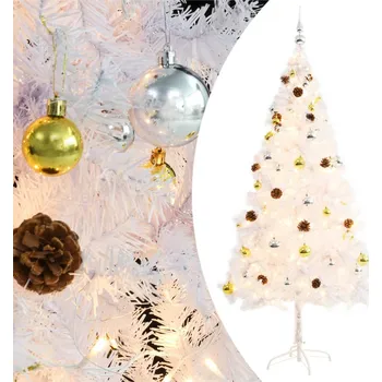 Vánoční stromek vidaXL Vánoční stromek s LED osvětlením a baňkami bílý 180 cm