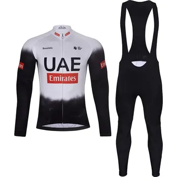 cyklistický dres BONAVELO Cyklistický dlouhý dres a kalhoty - UAE 2025 WINTER - bílá/černá