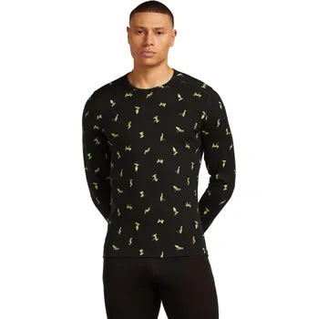 Pánské tričko Pánské merino tričko s dlouhým rukávem ICEBREAKER Mens 200 Oasis LS Crewe Snow Day AOP, Black/Peridot/Aop velikost: L