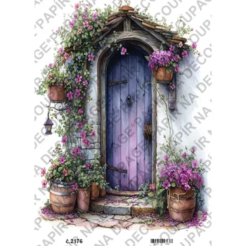 Umělecký papír Rýžový a soft papír na decoupage - Květinové zápraží, dveře - KB2176 Materiál: Soft, Rozměr: A4