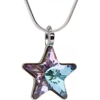 Náhrdelník Swarovski Elements Star vlepený krystal 10mm - Stříbrný náhrdelník (přívěsek + řetízek) fialová hvězdička 54034.3 Vitrail Light (růžová, fialová, tyrkysová, duhová)