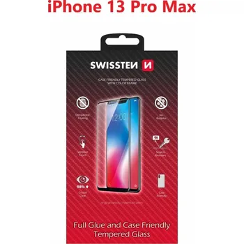 SKLO SWISSTEN FULL GLUE, COLOR FRAME, CASE FRIENDLY PRO APPLE IPHONE 13 PRO MAX ČERNÉ