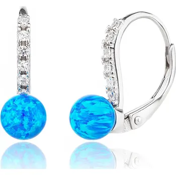 Náušnice Bealio BEALIO Stříbrné náušnice s kulatým MODRÝM OPÁLEM 6 mm 03-13651-3637