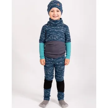 Oblečení a móda Unuo, Dětské merino legíny Nature, Kobaltová, Hory kluk - 158/164