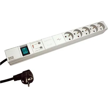 Elektrická zásuvka Bachmann 19'' napájecí panel 1U, 5 × zásuvka CZ, přepěť. ochrana, filtr, vypínač, šedý, 2 m