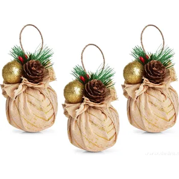 Vánoční ozdoba KOULE V REŽNÉM KABÁTKU | sada vánočních ozdob s přízdobou | 3 ks × 6 cm