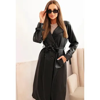 Dámský kabát Dámský kabát z eko kůže 4467 Černá - K-Fashion UNI černá