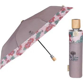 Deštník Elegantní skládací dámský deštník Perletti Green "Fiori di Loto" - pudrově fialová, 19160