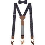 Avantgard Set Látkové šle Y s koženým středem a poutky - 35 mm, motýlek a kapesníček modrá, tmavě hnědá kůže 885-197263