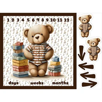 Imitace bavlny PANEL 160x120 - milníková deka plyšový medvídek s kostkami