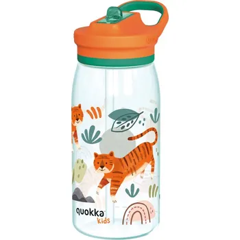 Láhev Quokka Kids Glow, Plastová láhev s brčkem Tigers, 580ml, 40281