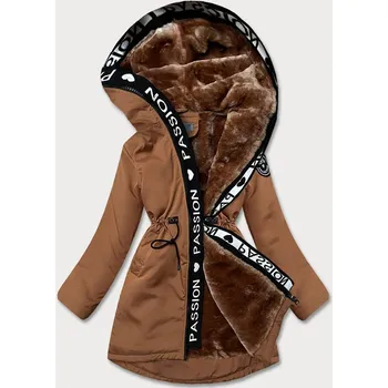 Dámská bunda Dámská bunda v karamelové barvě s kožešinovou podšívkou (B8115-22) odstíny hnědé XXL (44)