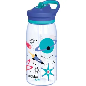 Láhev Quokka Kids Glow, Plastová láhev s brčkem Space, 580ml, 40282