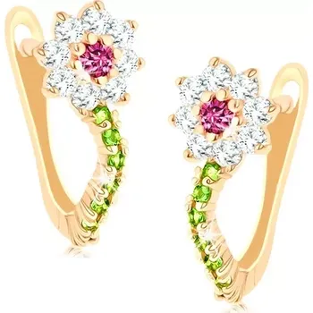 Náušnice Zlaté náušnice 14K s květinovým motivem a barevnými zirkony