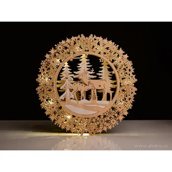 LESNÍ KRUH SE SVĚTÝLKY | závěsná LED dekorace s vločkami | průměr 32 cm