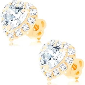 Náušnice Náušnice ze žlutého 14K zlata - čiré srdce lemované kulatými zirkonky