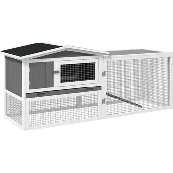 Králíkárna z jedlového dřeva, domeček pro zvířátka s asfaltovou střechou, výběh pro malá zvířata, 156 x 58 x 68 cm|Pawhut, Barvy a parametry Materiál dřevo