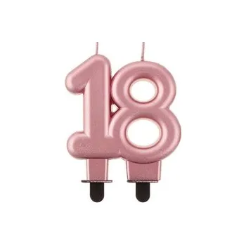 Dortová svíčka Dortová svíčka metalická - Číslice 18 / RŮŽOVÁ