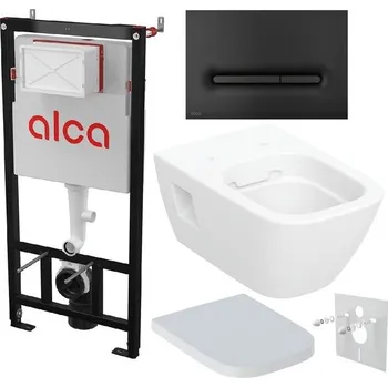 Alcadrain Set modulu do sádrokartonu, Geberit WC Selnova Square, sedátka a tlačítka M1878, matná černá