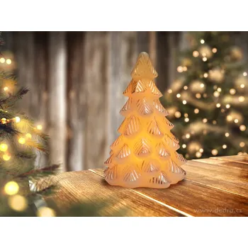 Vánoční dekorace STŘÍBRNÝ STROMEK VE VOSKU | LED svítící dekorace s časovačem | 19 cm