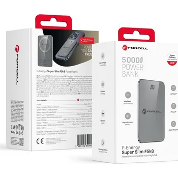 Powerbanka Powerbanka Forcell F-Energy F5K8 Super Slim Powerbank s MagSafe Pd3.0 Qc4.0 15W 5000 mAh šedá