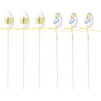 Velikonoční dekorace Zápich kraslice 6ks s motýly 60 mm, mix