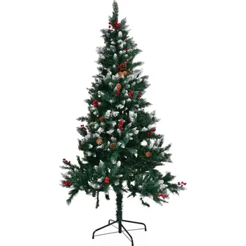 Vánoční stromek SMRK SE ŠIŠKAMI, HLOHEM A SNĚHEM | 210 cm vánoční stromek se stojanem | ohebné větvičky