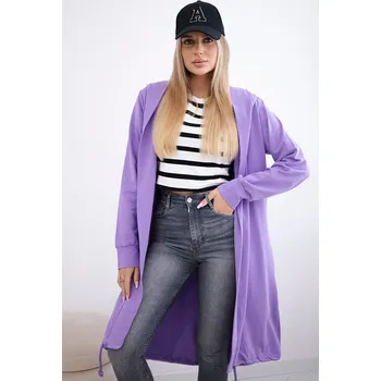 Fialový dámský ležérní kardigan s kapucí a potiskem na zádech Velikost: ONE SIZE