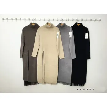 Dámské šaty Dlouhý rolák s plisé šaty USee 2315 barva: hnědá tmavá